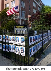 BROOKLYN, NEW YORK - MAY 14, 2020: To Honor Its New Graduates In A Coronavirus (COVID-19) Pandemic James Madison High School Is Now Decorated With Photos Of Graduating Seniors Of The Class Of 2020