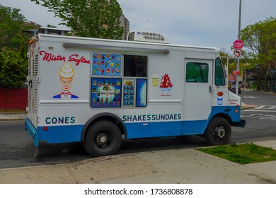 BROOKLYN, NEW YORK - MAY 19, 2020: Ice Cream Truck At The Coney Island In Brooklyn, New York