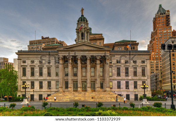 Brooklyn, New York - May 20, 2018: Brooklyn Borough Hall in New York, USA. Constructed in 1848 in the Greek Revival style.