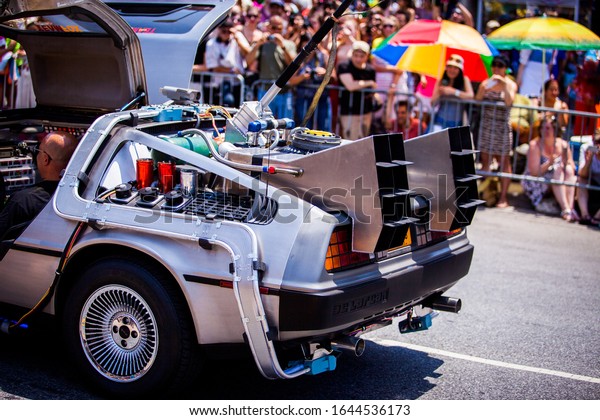 Brooklyn, New York / NY -\
6/22/2013: Custom build de lorian from back to the future car show\
parade
