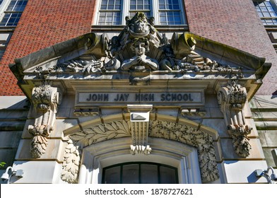 Brooklyn, New York - Sep 20, 2020: Entrance To John Jay High School On 7th Ave In Park Slope Of Brooklyn, New York.