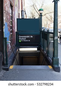 Brooklyn, New York Subway Entrance. No People. Vertical.