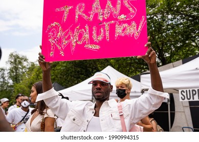 Brooklyn, New York, United States - JUNE 13 2021: Protest At Brooklyn For Trans Youth Rights.