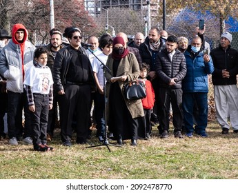 Brooklyn, New York, USA - December 17, 2021: Brooklyn, Bensonhurst Park On Caesar Bay: Meeting In Memory Of Fadhi Moosa, Bodega Worker Killed In Flatbush Ave Bodega On December 15, 2021