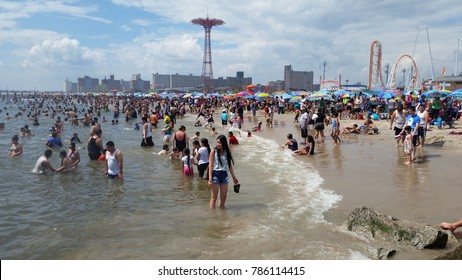 Brooklyn, New York / USA - September 1 2014: The summer in Coney Island beach in Brooklyn