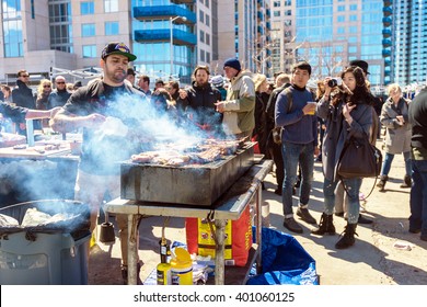 BROOKLYN, NY - APR 4, 2015: Opening day for foodies and vendors at Smorgasburg in Williamsburg, Brooklyn, NYC.  Smorgasburg is an outdoor market for food lovers.