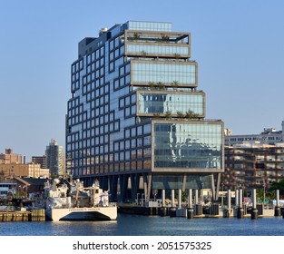 Brooklyn, NY - August 24, 2021: Dock 72, A 16-story Waterfront Office Building At The Brooklyn Navy Yard Developed In Conjunction With Co-working Pioneers WeWork. 