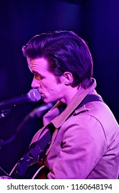 Brooklyn, NY; Jan 2018 - Mid/Bust Shot Of Drake Bell As He Performs An Acoustic Show