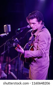 Brooklyn, NY; Jan 2018 - Mid/Bust Shot Of Drake Bell As He Performs An Acoustic Show