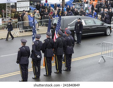 Brooklyn, NY - January 04, 2015: Atmosphere During Ceremony At Aievoli Funeral Home For The Funeral Of Slain New York City Police Officer Wenjian Liu