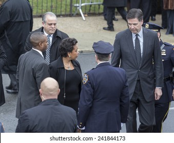 Brooklyn, NY - January 04, 2015: FBI Director James Comey & Loretta Lynch Nominee For Attorney General Attend Ceremony At Aievoli Funeral Home For The Funeral Of Slain NYC Police Officer Wenjian Liu