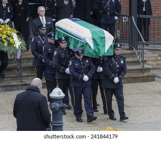 Brooklyn, NY - January 04, 2015: Police Officers Carry Casket Outside Aievoli Funeral Home For The Funeral Of Slain New York City Police Officer Wenjian Liu