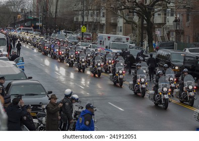 Brooklyn, NY - January 04, 2015: Police Officers From Around The Country Mourn Outside Aievoli Funeral Home For The Funeral Of Slain New York City Police Officer Wenjian Liu