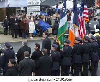 Brooklyn, NY - January 04, 2015: FBI Director James Comey & Loretta Lynch Nominee For Attorney General Attend Ceremony At Aievoli Funeral Home For The Funeral Of Slain NYC Police Officer Wenjian Liu