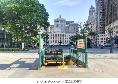 BROOKLYN, NY - JUNE 21, 2014: Brooklyn Borough Hall Subway Station Entrance.