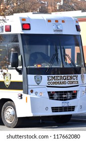 BROOKLYN, NY - NOVEMBER 04: In The Aftermath Of Superstorm Sandy, A NYPD Brought Emergency Command Center Bus At Sheepsheadbay Channel On November 4, 2012 In Brooklyn, New York