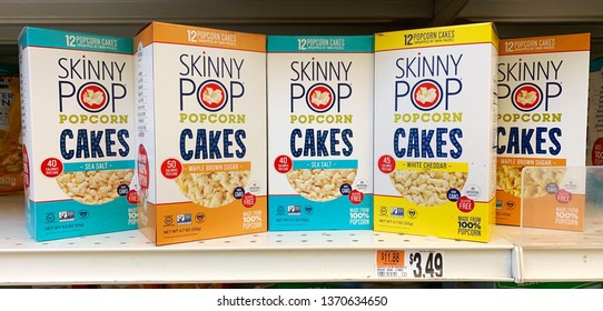 Brooklyn, NY / USA - April 15, 2019: Skinny Pop cakes with three flavors of , sea salt, white cheddar, and maple brown sugar on a shelve.  - Shutterstock ID 1370634650