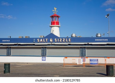 Brooklyn, NY, USA - July 19, 2022: Salt And Sizzle Food And Cocktails Store On The Coney Island Boardwalk Prior To Opening