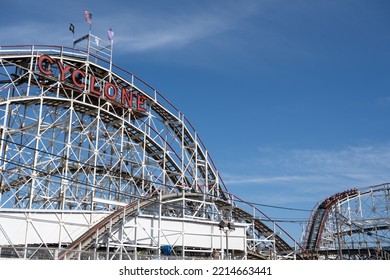 Brooklyn, NY, USA - June 5, 2022: The Coney Island Cyclone Roller Coaster In Coney Island.