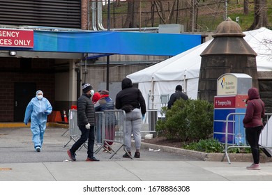  Brooklyn, NY/USA-03/21/2020 - Coronavirus Triage Tent And People On Line To Be Tested At Brooklyn Hospital.