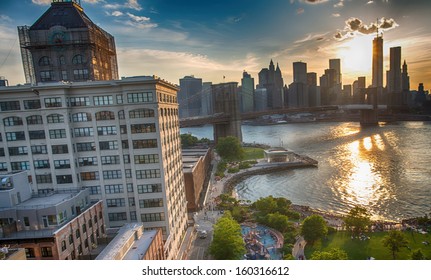 Brooklyn Riverside, Aerial View From Manhattan Bridge - New York City.