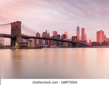 BrooklynBridge and Manhattan at sunrise, New York City. USA.