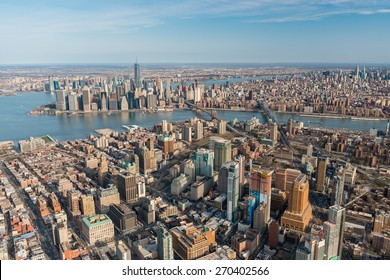 BROOKLYN,NY - APRIL 5:Aerial View Of Brooklyn With Downtown Manhattan In The Background On April 5,2015.It Is The Most Populous Of New York City's Five Boroughs, With About 2.6 Million People