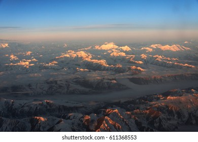 Brooks Range Sunrise From The Air, Alaska, USA