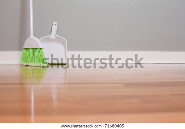 Broom Dust Pan On New Hardwood Stock Photo Edit Now 71680405