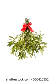 Broom from green mistletoe isolated on white background. Nature background. Christmas plant