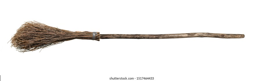 Broom from rods with wooden handle. Isolate on white background.