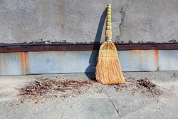 Broom And Waste . Natural Straw Hand Broom