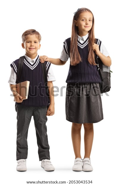 Brother Older Sister School Uniforms Isolated Stock Photo 2053043534 ...