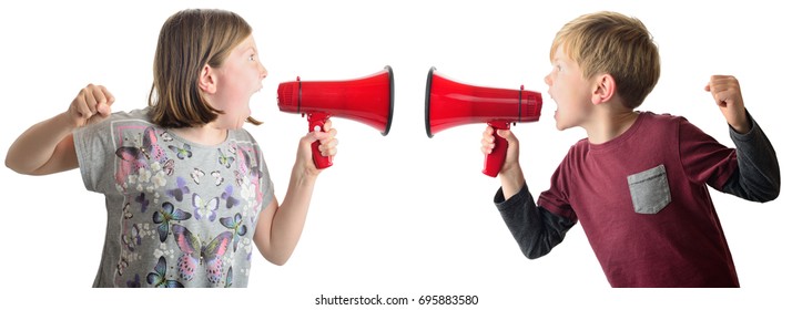 Brother And Sister Arguing Isolated On A White Background