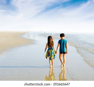 Brother Sister Holding Hand Walk On Stock Photo 292665647 