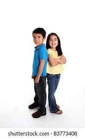 Brother and sister together on a white background