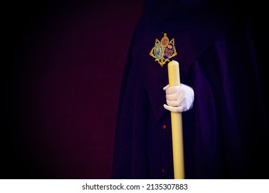 Brotherhoods Take Out Their Religious Images In Procession, Brothers Dress As Penitents To Accompany Them. Easter, Holy Week.