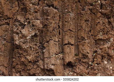 Brown Background Soil Excavator And Dozer Blade, Close Up