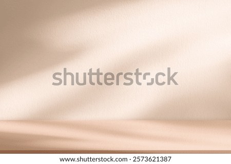 Brown background,Studio wall with shadow on podium for product display,Empty interior kitchen room with light on 3d beige floor,Backdrop background mockup scene blur sunlight gradient on cream colour 