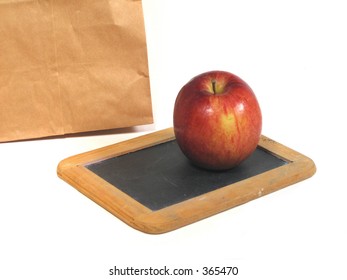 Brown Bag Lunch, Apple And Chalkboard