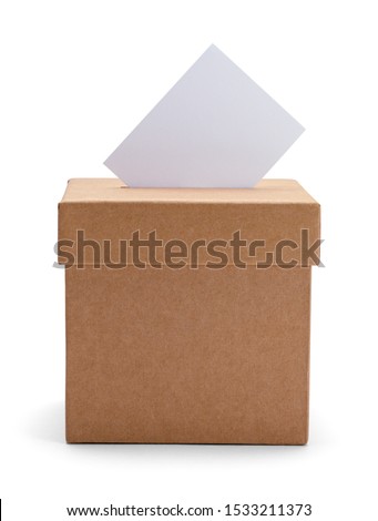 Brown Ballot Box Front View Isolated on White Background.