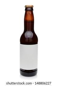 A Brown Beer Bottle With Blank Label. Isolated On White.