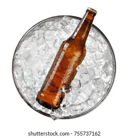 Brown Beer Bottle In A Cooler, Top View