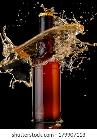 Brown Beer Bottle Splash