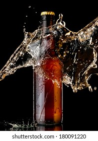 Brown Beer Bottle Splash