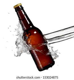 Brown Beer Bottle Water Splash