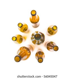 Brown Beer Bottles Seen From Above Isolated On White Background