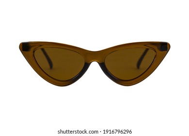 Brown bold triangular cat eye sunglasses and matte lenses   thick frames isolated white background  Front view 