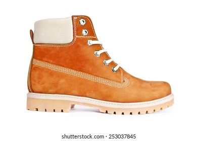 brown boots on a white background - Shutterstock ID 253037845