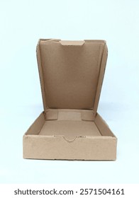 A Brown Box or brown box made of cardboard paper seen from the front in an open position.